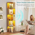 Corner Bookcase with 3 Colour Lights Narrow Bookshelf