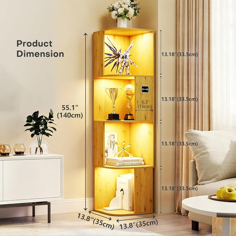 5-Tiers Corner Bookcase with 3 Colour Lights