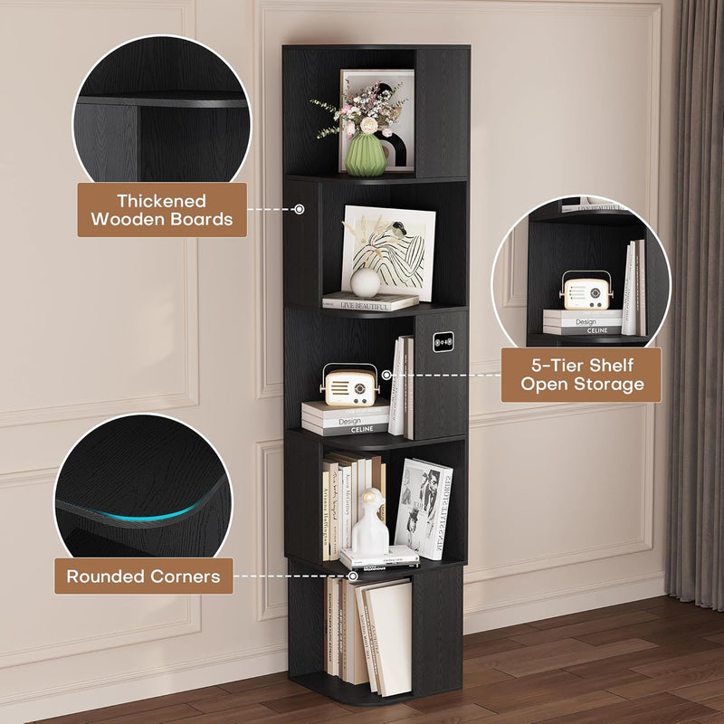 5-Tiers Corner Bookcase with 3 Colour Lights