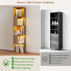 Corner Bookcase with 3 Colour Lights Narrow Bookshelf