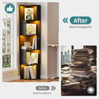 Corner Bookcase with 3 Colour Lights Narrow Bookshelf