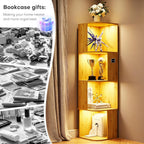 Corner Bookcase with 3 Colour Lights Narrow Bookshelf
