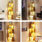 Corner Bookcase with 3 Colour Lights Narrow Bookshelf
