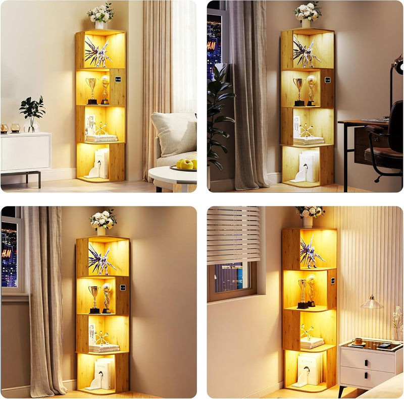 5-Tiers Corner Bookcase with 3 Colour Lights