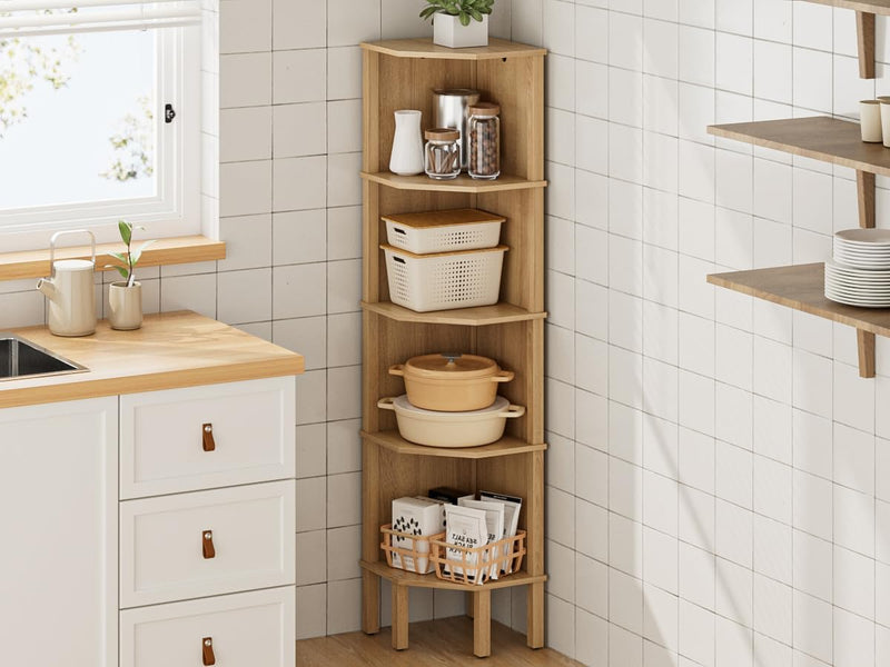 Corner Bookcase with 4 Levels Plant Shelf Display