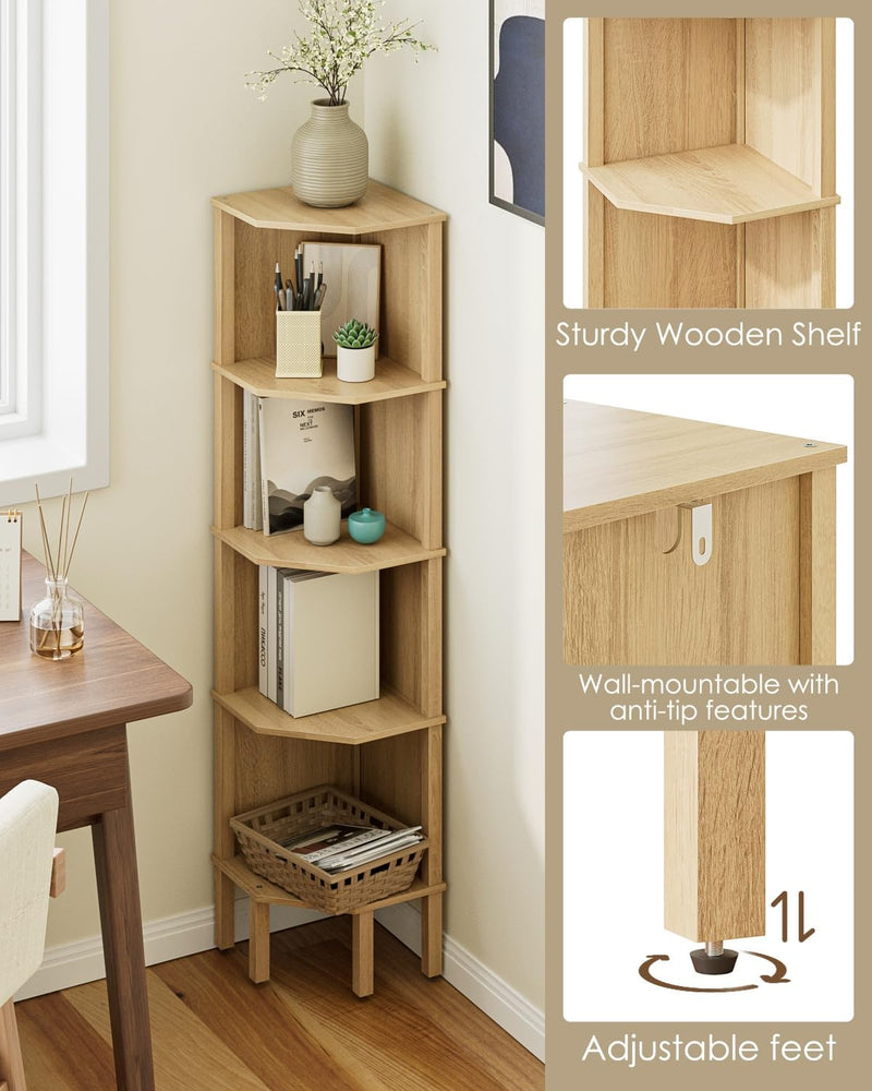 Corner Bookcase with 4 Levels Plant Shelf Display