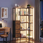 Corner Bookshelf Unit with 4 Fabric Drawers LED