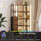 Corner Bookshelf Unit with 4 Fabric Drawers LED