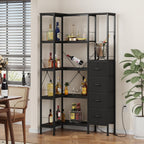 Corner Bookshelf Unit with 4 Fabric Drawers LED