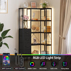 Corner Bookshelf Unit with 4 Fabric Drawers LED