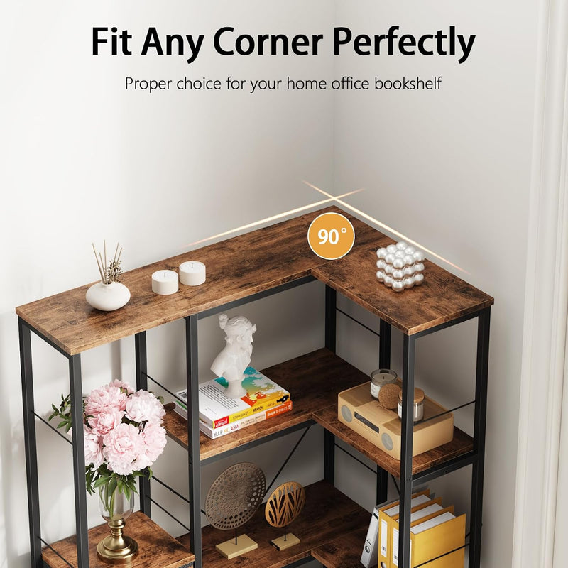 Corner Bookshelf Unit with 4 Fabric Drawers LED