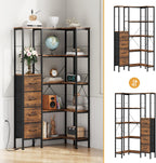 Corner Bookshelf Unit with 4 Fabric Drawers LED