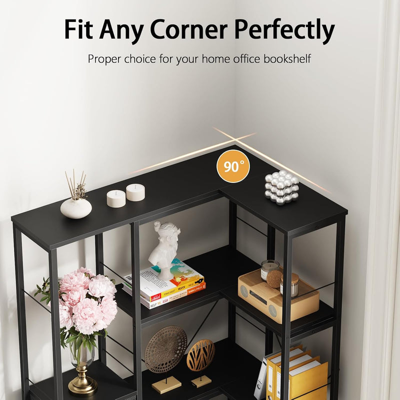 Corner Bookshelf Unit with 4 Fabric Drawers LED