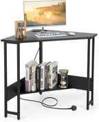 Corner Computer Desk Triangular Writing with Power Outlet