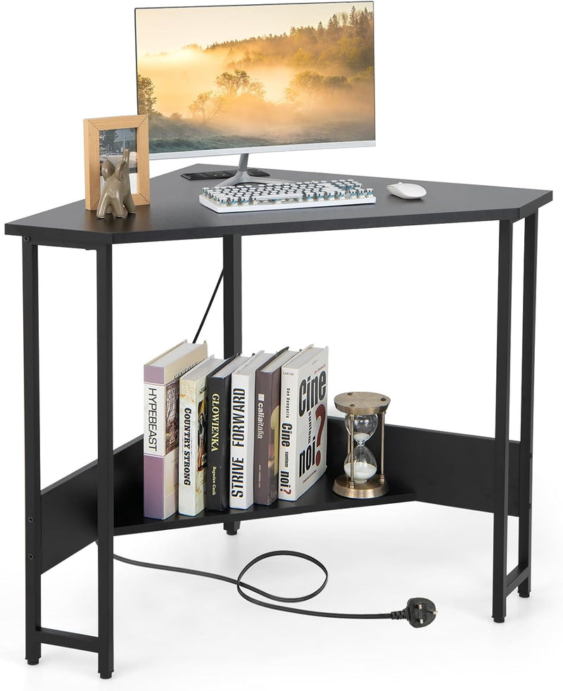 Corner Computer Desk Triangular Writing with Power Outlet