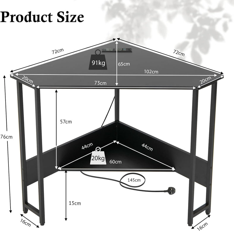 Corner Computer Desk Triangular Writing with Power Outlet