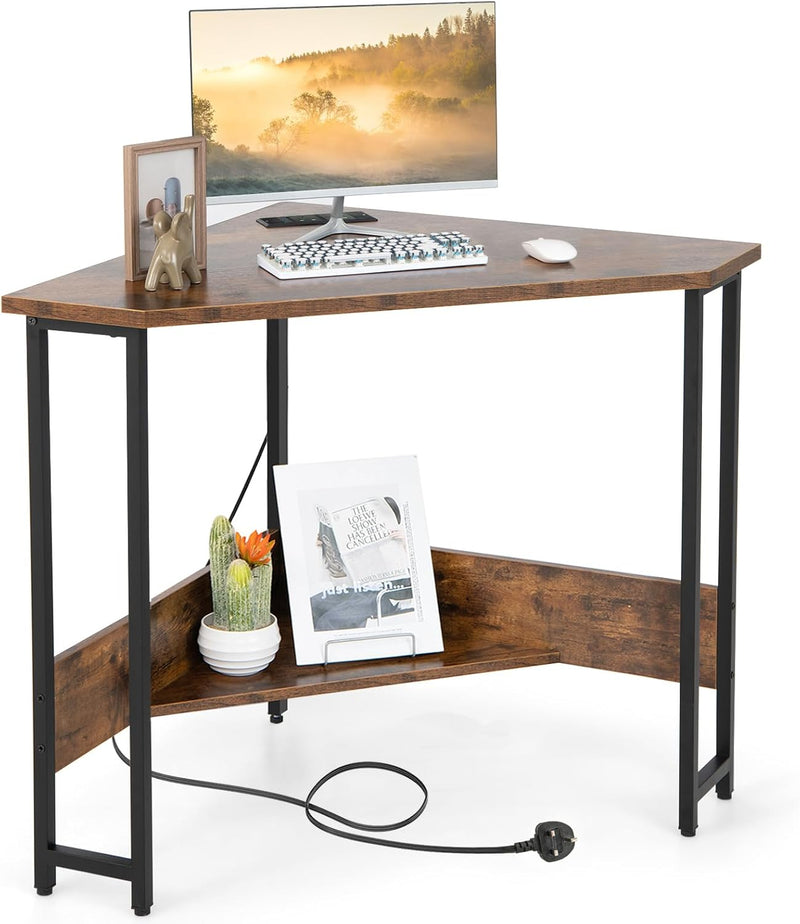 Corner Computer Desk Triangular Writing with Power Outlet
