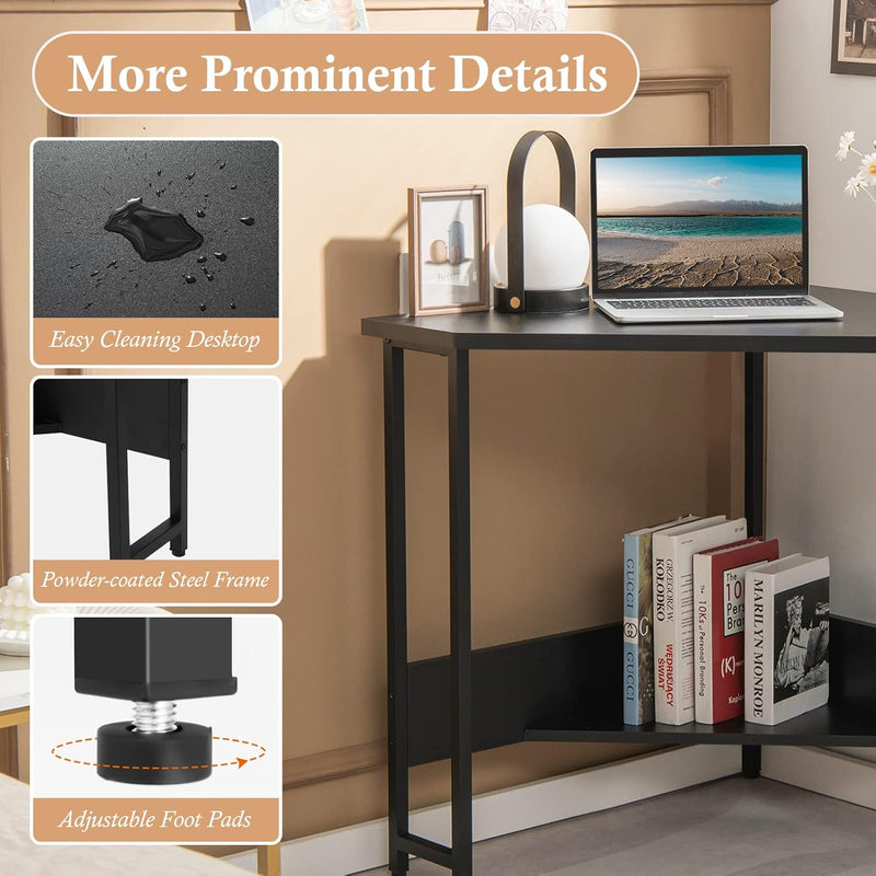 Corner Computer Desk Triangular Writing with Power Outlet