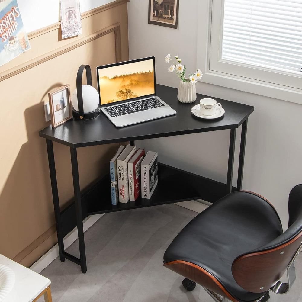 Corner Computer Desk Triangular Writing with Power Outlet