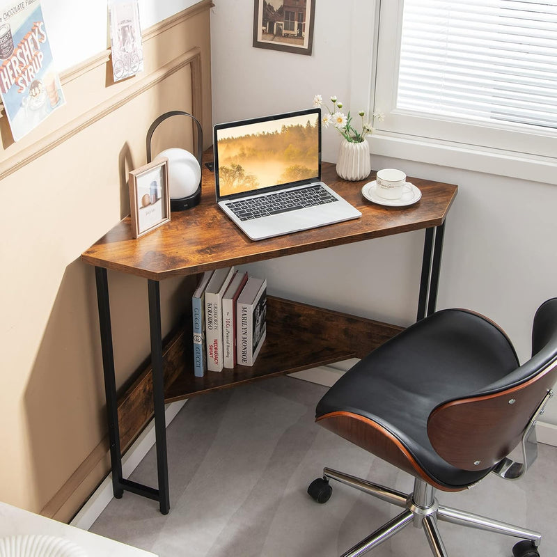 Corner Computer Desk Triangular Writing with Power Outlet