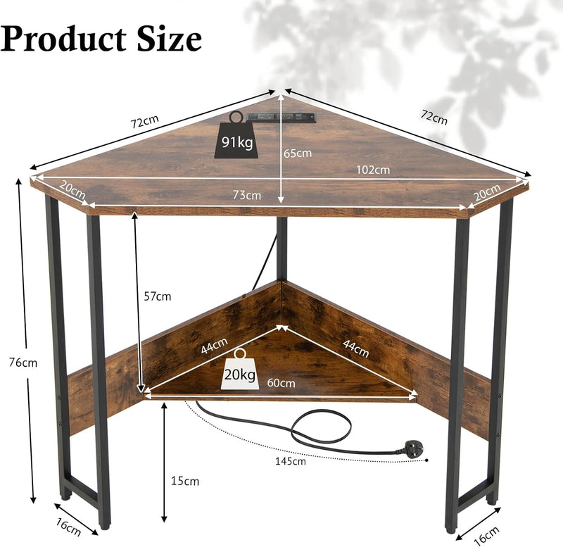 Corner Computer Desk Triangular Writing with Power Outlet