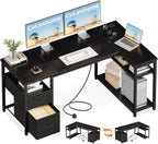 Corner Computer Desk with Drawers and Shelves