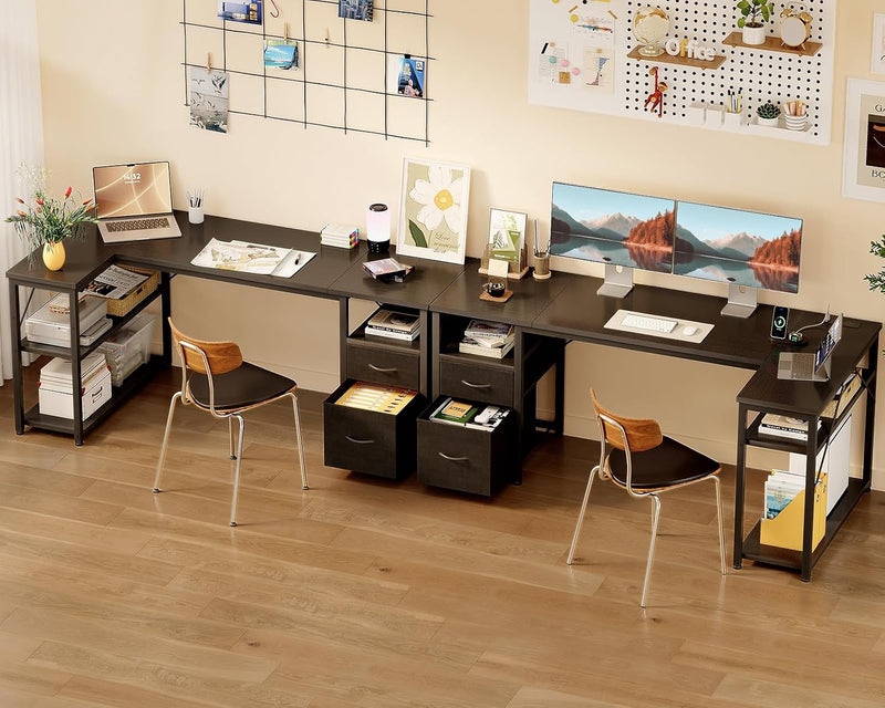 Corner Computer Desk with Drawers and Shelves