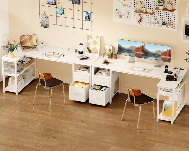 Corner Computer Desk with Drawers and Shelves