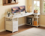 Corner Computer Desk with Drawers and Shelves