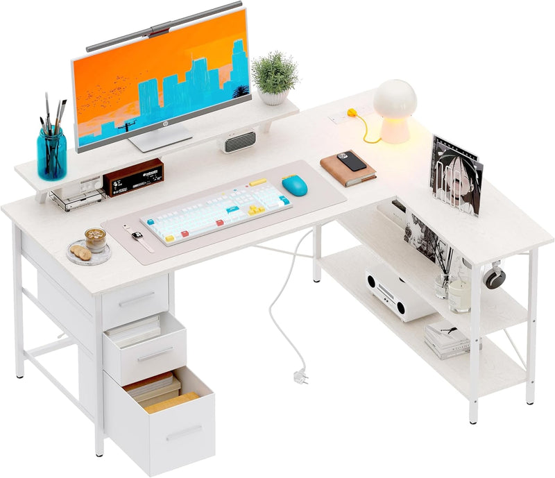 Corner Computer Desk with Drawers Reversible L