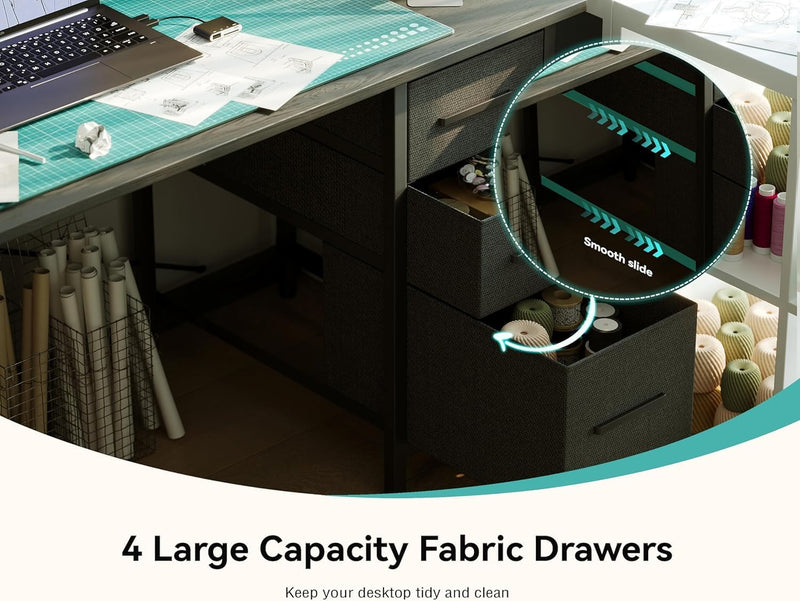 Corner Computer Desk with Drawers Reversible L