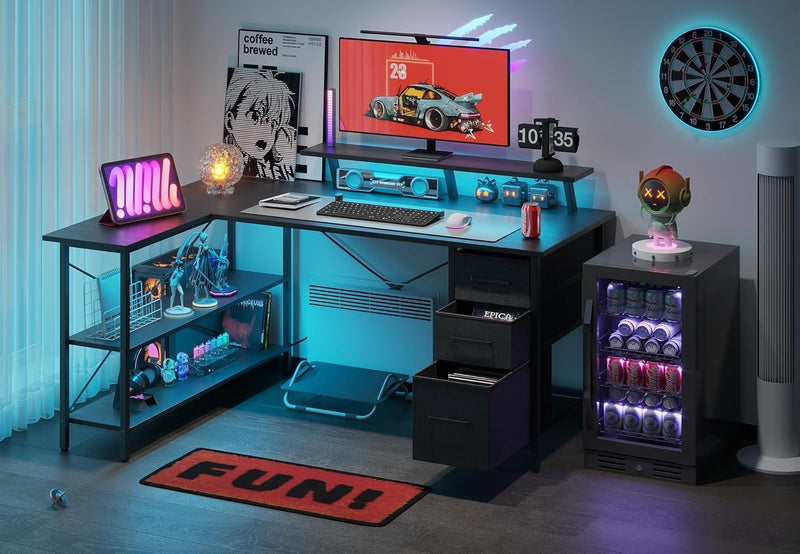 Corner Computer Desk with Drawers Reversible L