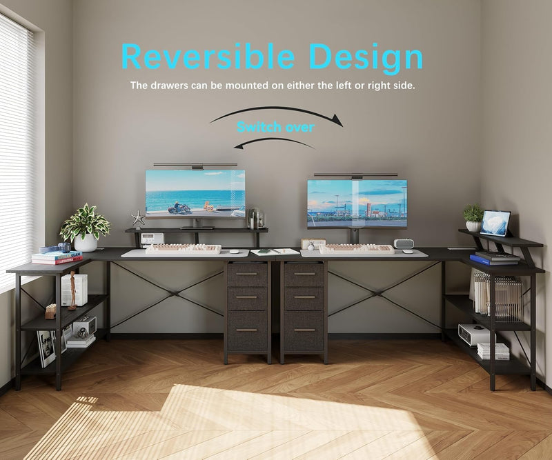 Corner Computer Desk with Drawers Reversible L