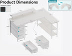 Corner Computer Desk with Drawers Reversible L
