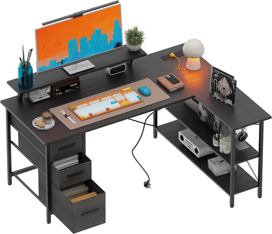 Corner Computer Desk with Drawers Reversible L