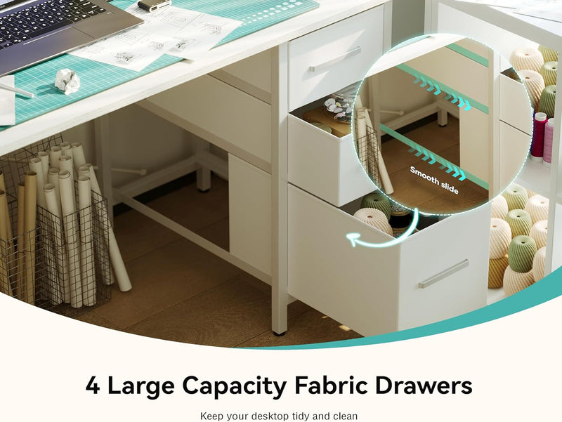 Corner Computer Desk with Drawers Reversible L