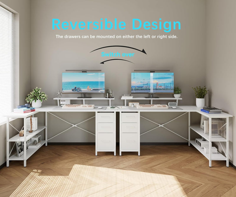 Corner Computer Desk with Drawers Reversible L