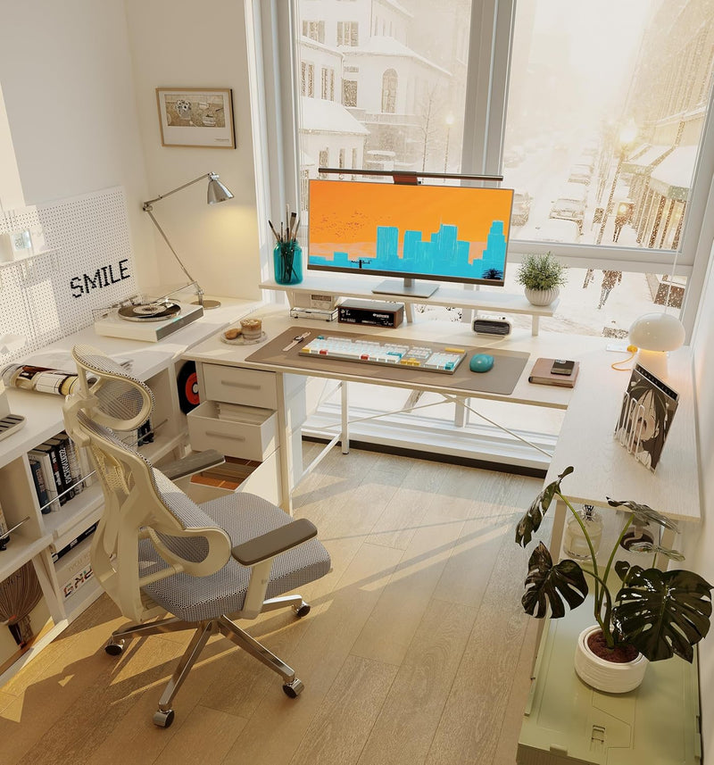 Corner Computer Desk with Drawers Reversible L