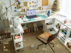 Corner Computer Desk with Drawers Reversible L