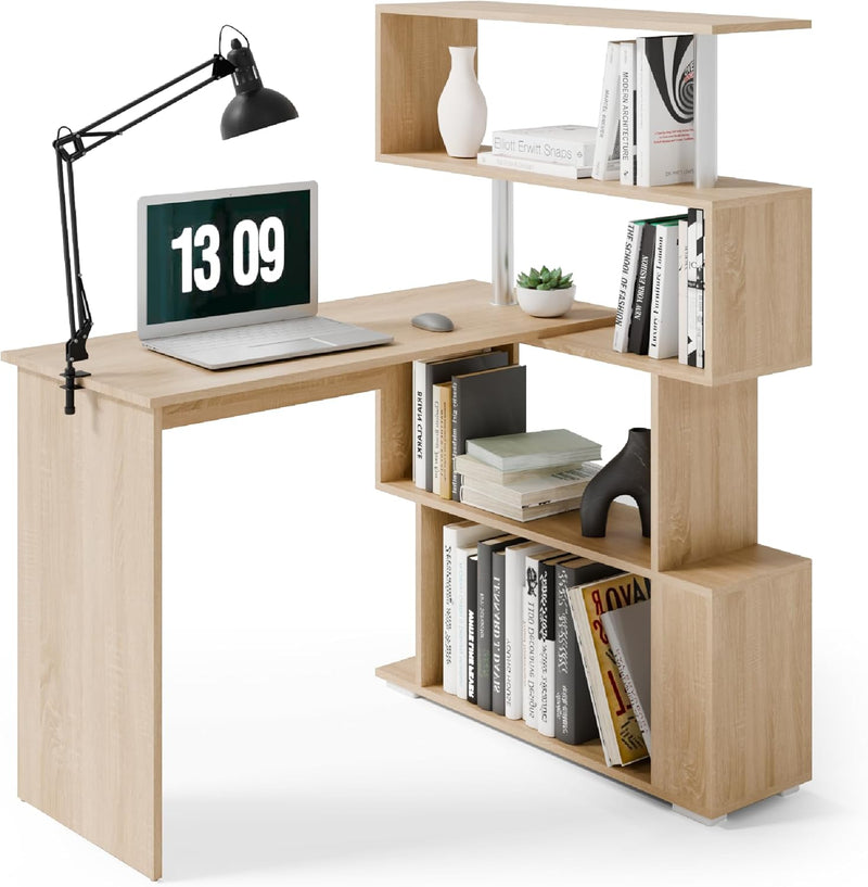 Corner Desk L Shaped with Rotatable Storage Shelves