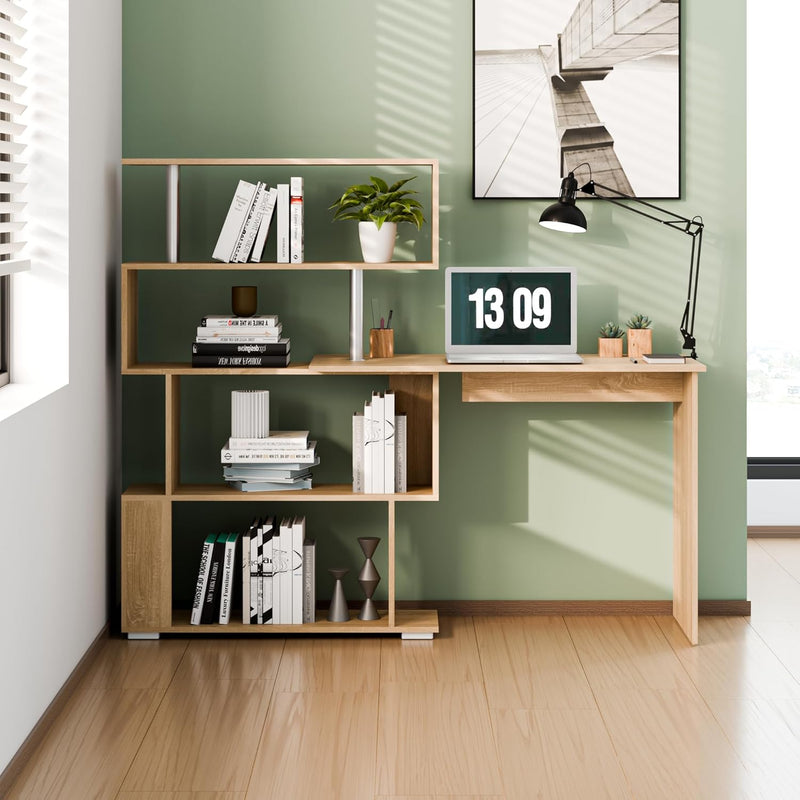 Corner Desk L Shaped with Rotatable Storage Shelves