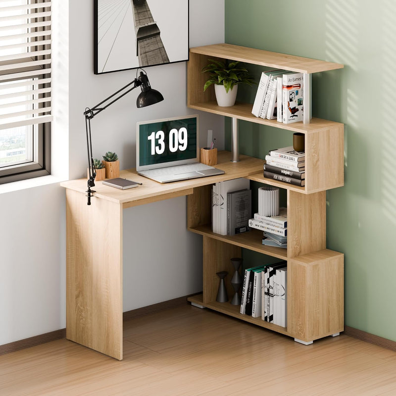 Corner Desk L Shaped with Rotatable Storage Shelves
