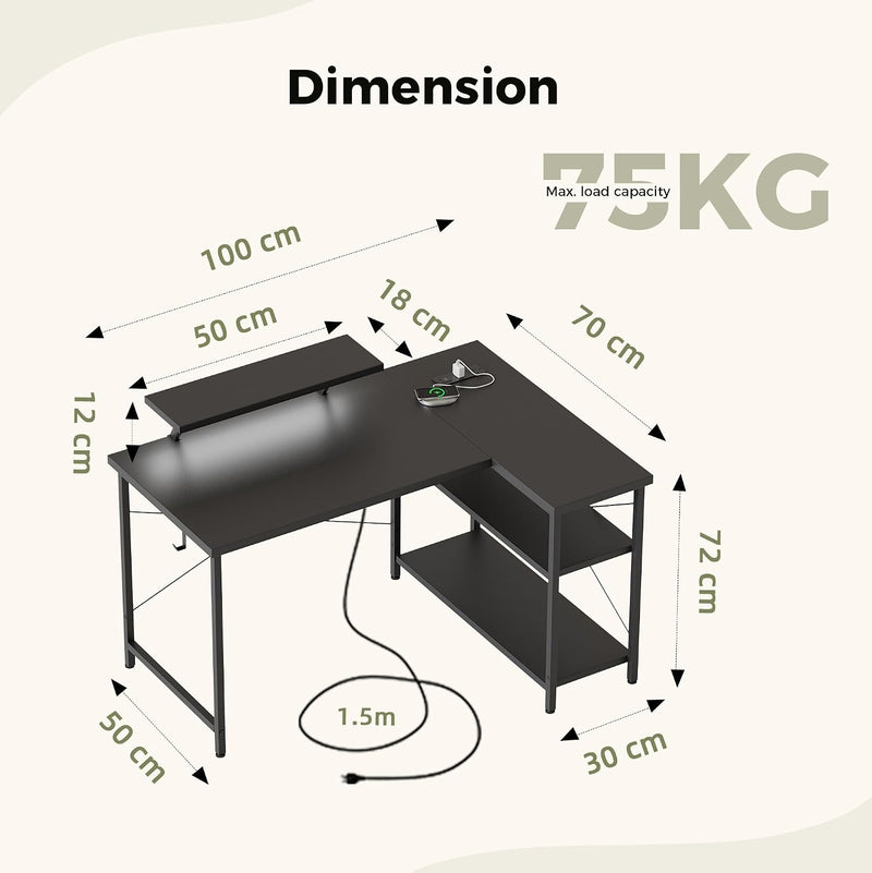 Corner Desk W. Power Outlets