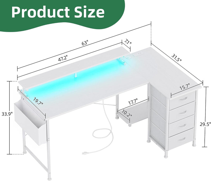Corner Desk with 4 Drawers L Shaped Computer