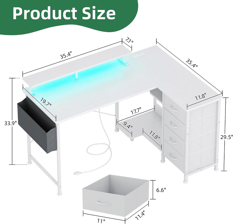 Corner Desk with 4 Drawers L Shaped Computer