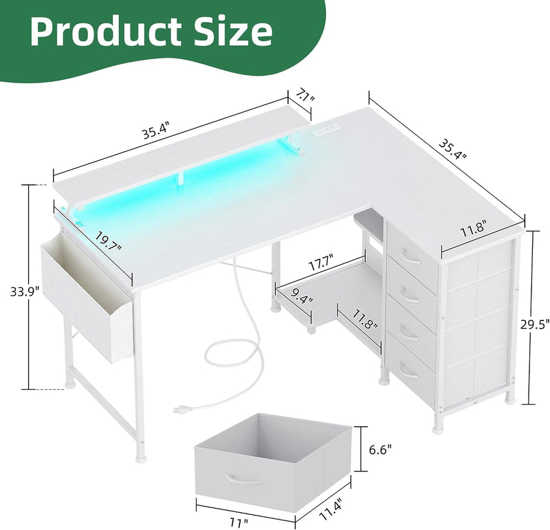 Corner Desk with 4 Drawers L Shaped Computer