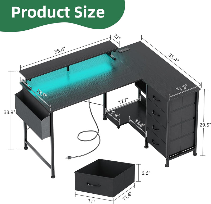 Corner Desk with 4 Drawers L Shaped Computer