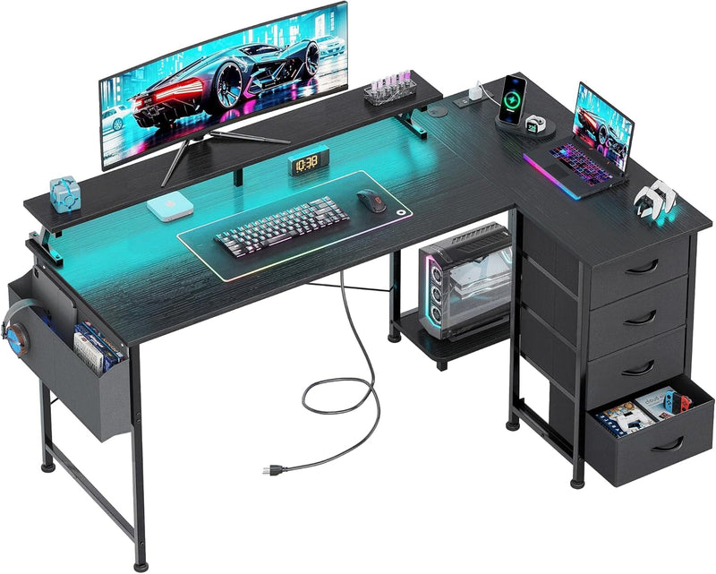 Corner Desk with 4 Drawers L Shaped Computer
