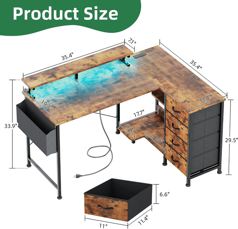 Corner Desk with 4 Drawers L Shaped Computer