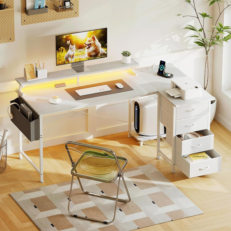 Corner Desk with 4 Drawers L Shaped Computer